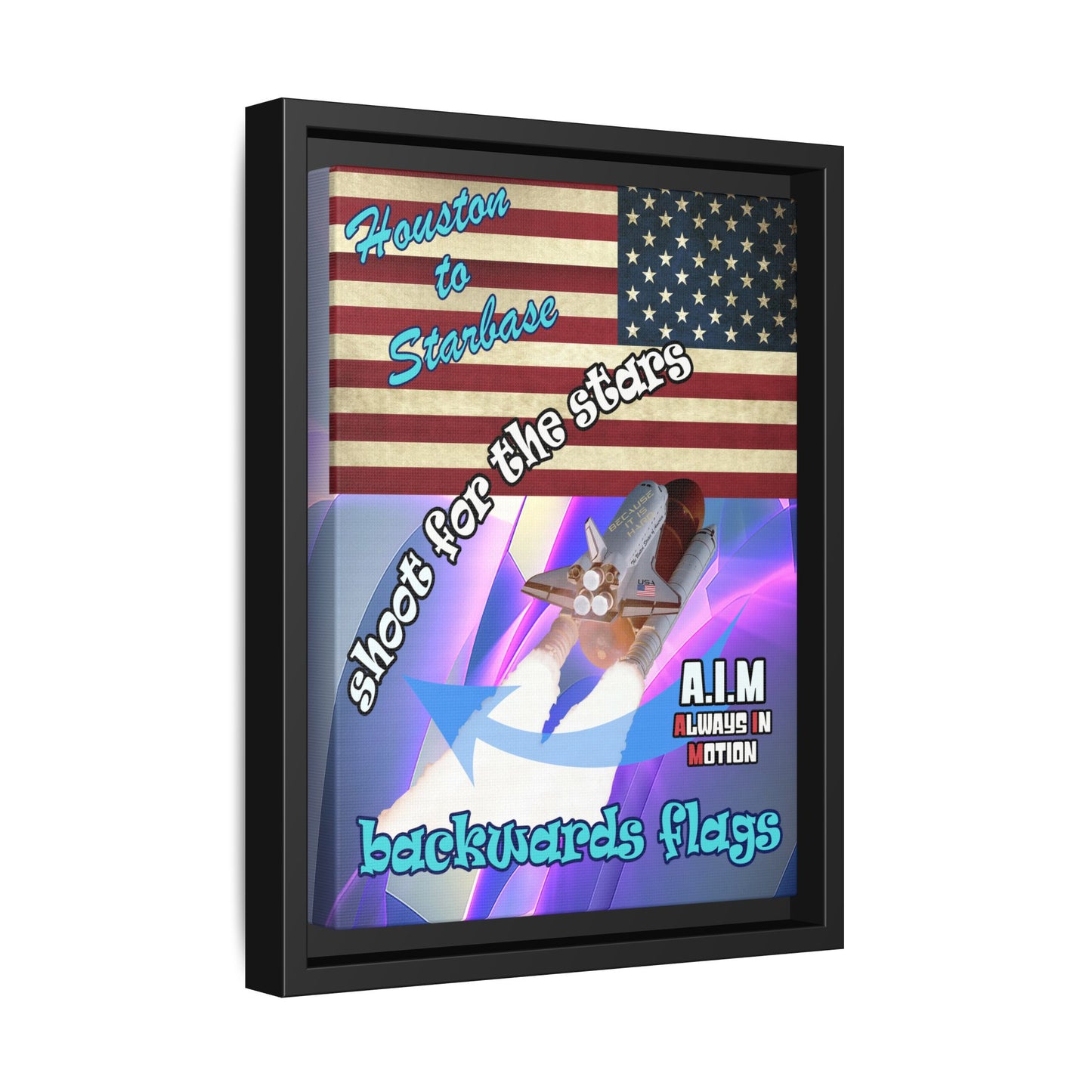 shoot for the stars - framed canvas art (grey-pink wave)