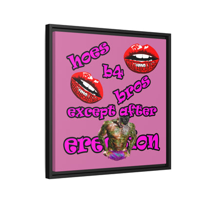 hoes b4 bros - framed canvas art (light pink)
