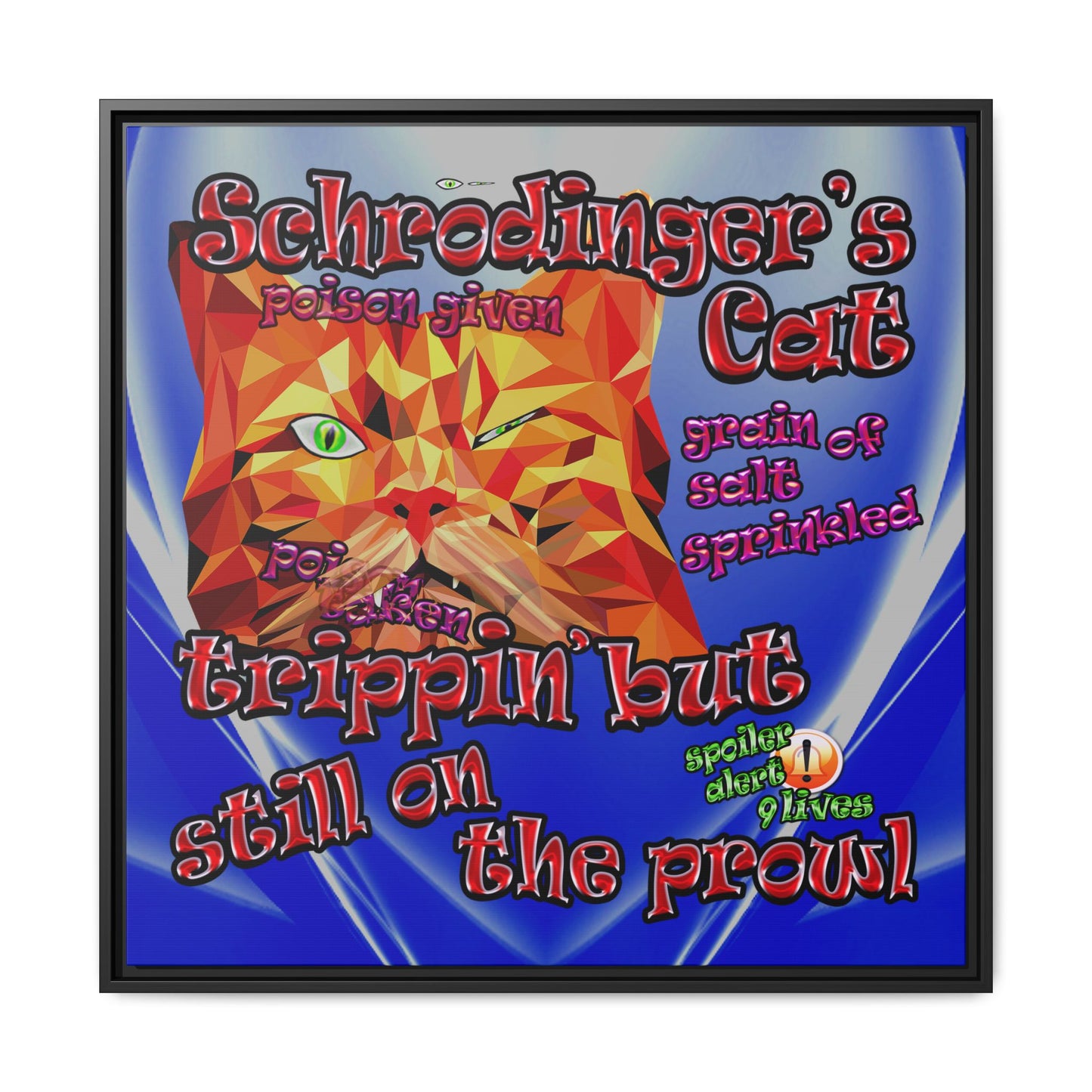 schrodinger's cat - framed canvas art (blue-white wave)