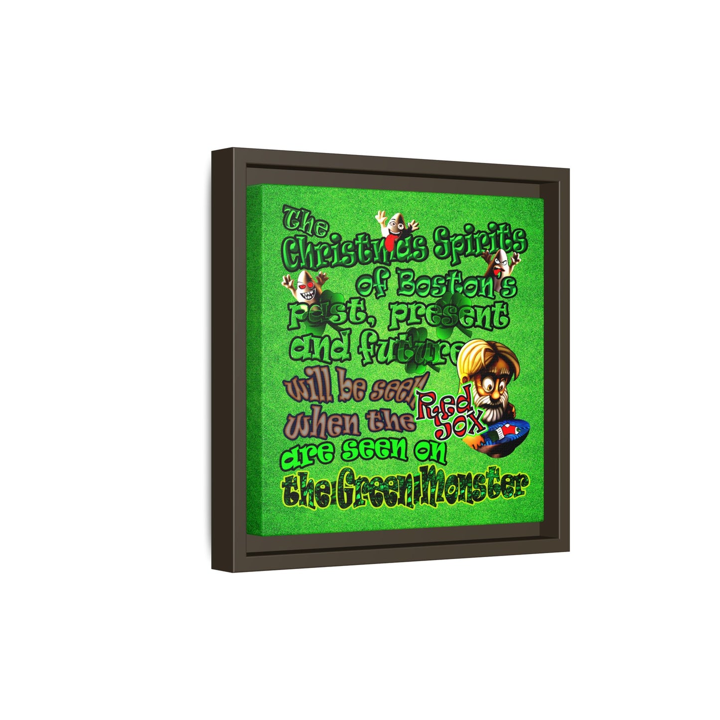 christmas spirits of boston - framed canvas art (green turf)