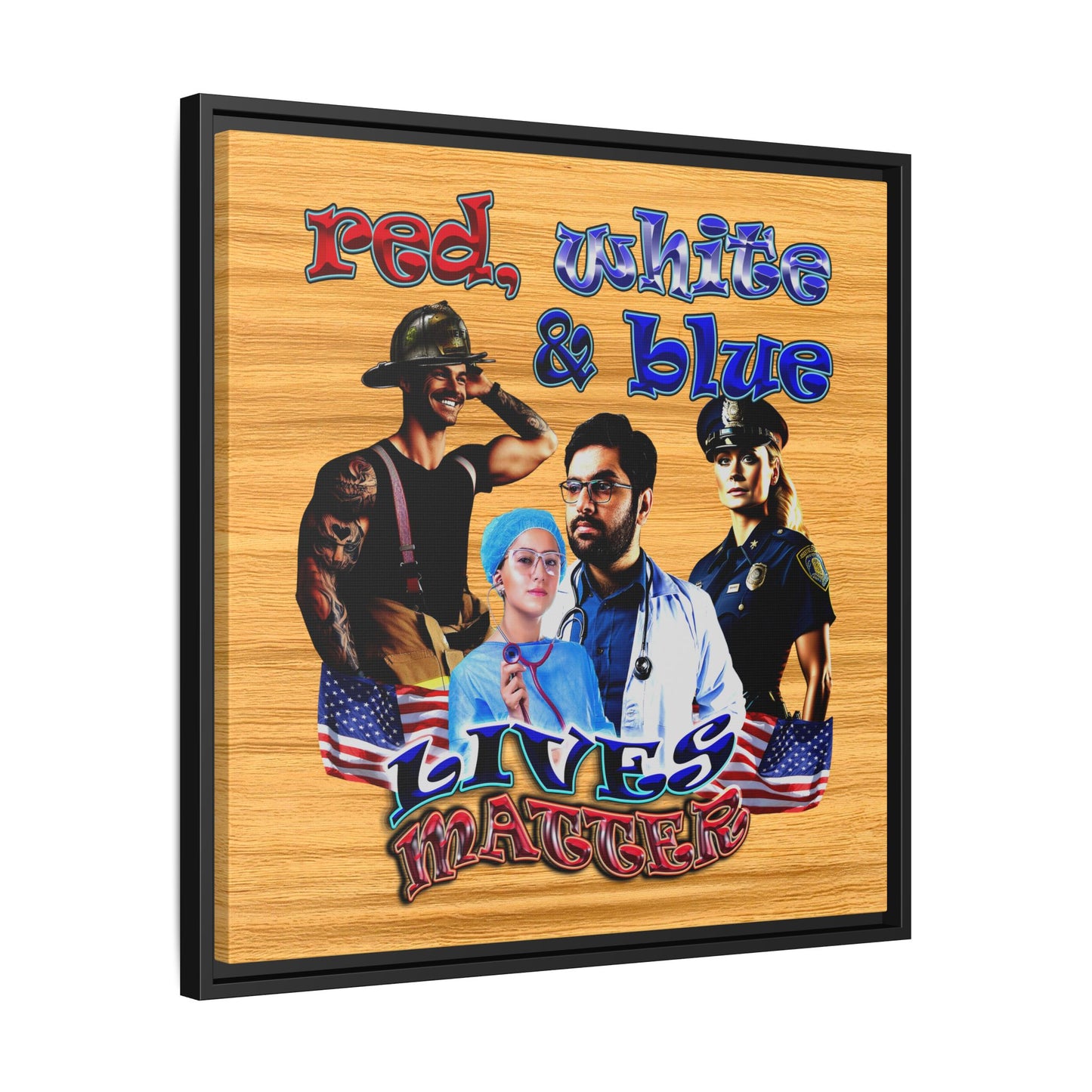 rw&b lives matter - framed canvas art (butterscotch wood finish)