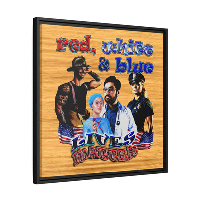 rw&b lives matter - framed canvas art (butterscotch wood finish)
