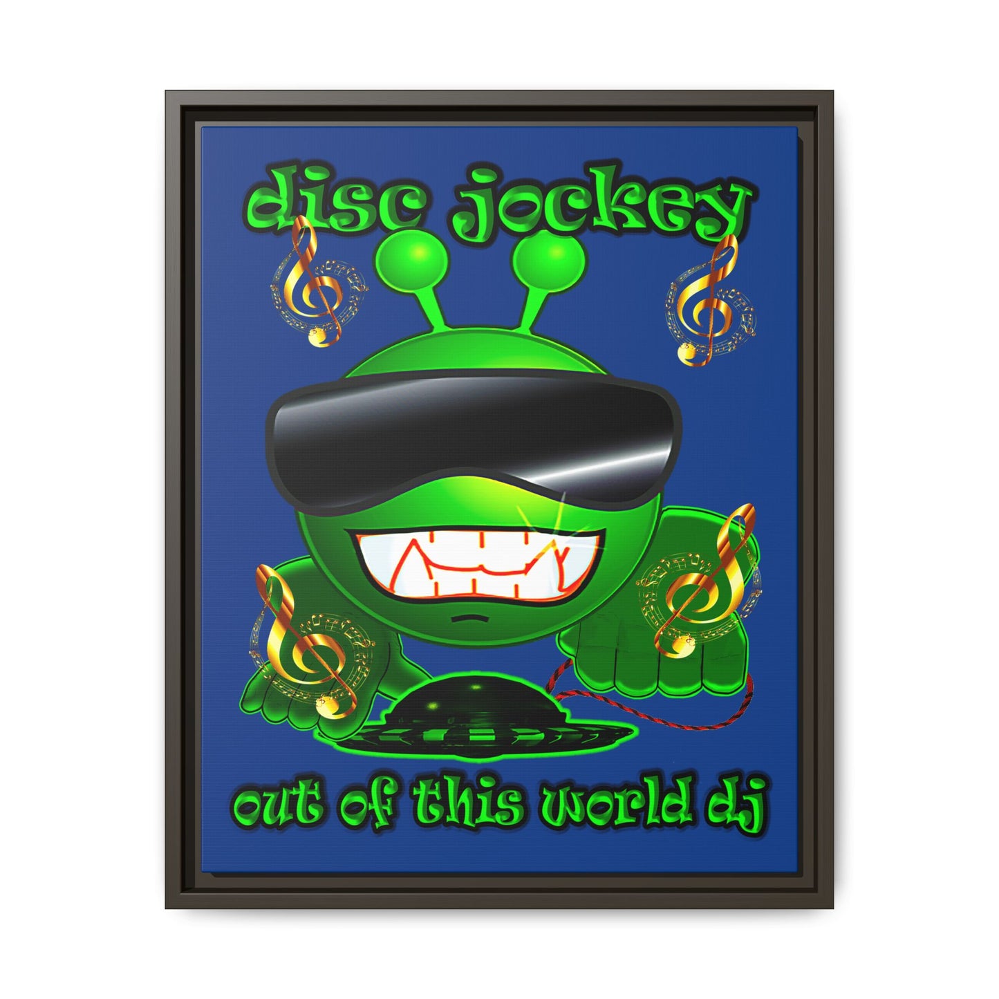disc jockey - framed canvas art (dark blue)