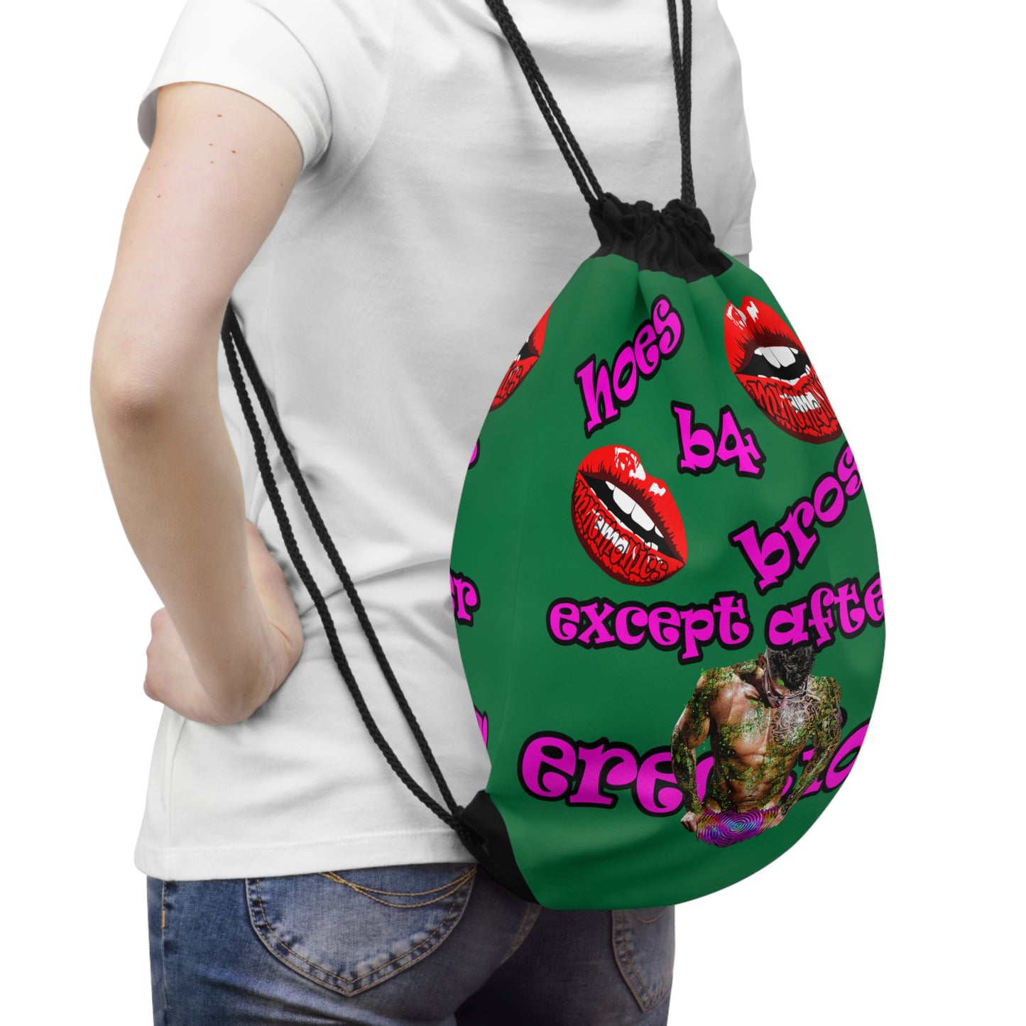 hoes b4 bros - Drawstring Bag (dark green)