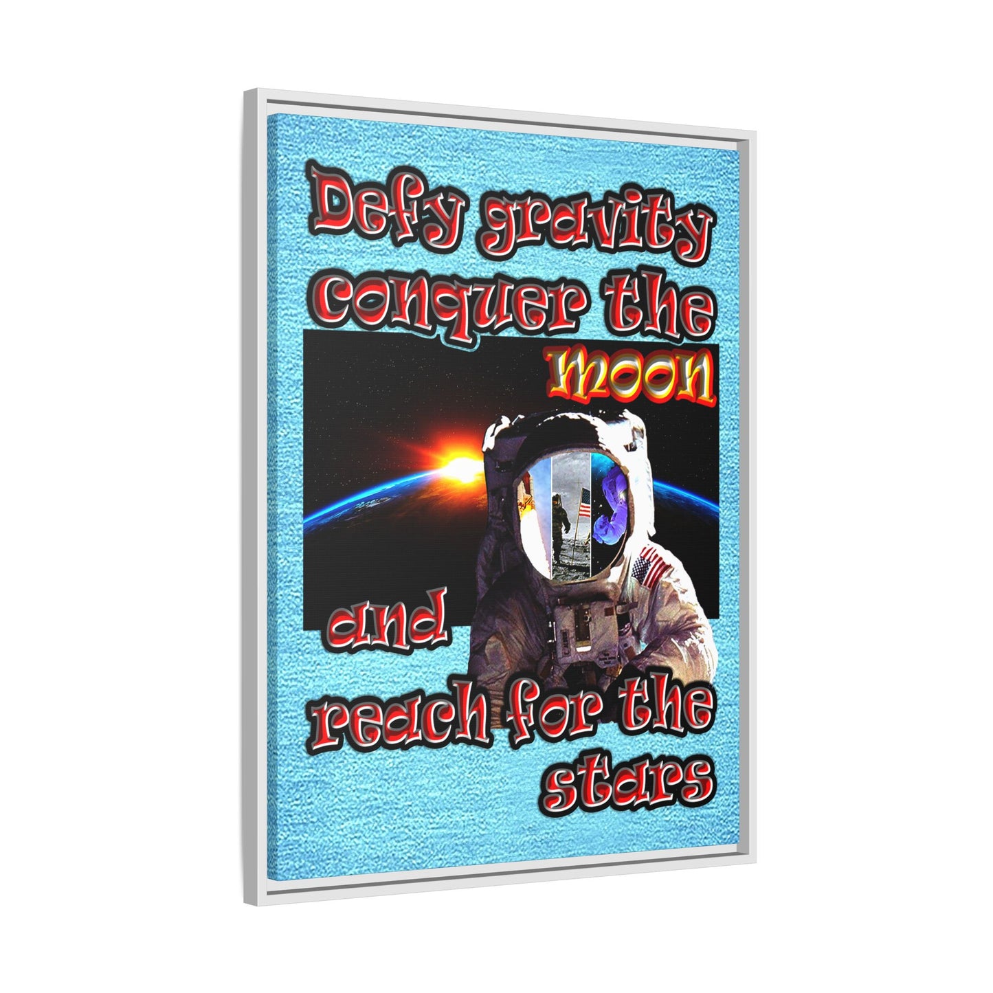 defy conquer reach - framed canvas art (faded blue)