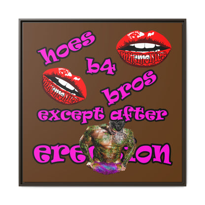 hoes b4 bros - framed canvas art (brown)