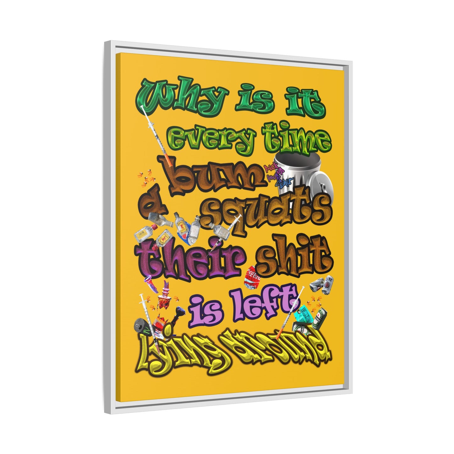 the bum's shit - framed canvas art (yellow)