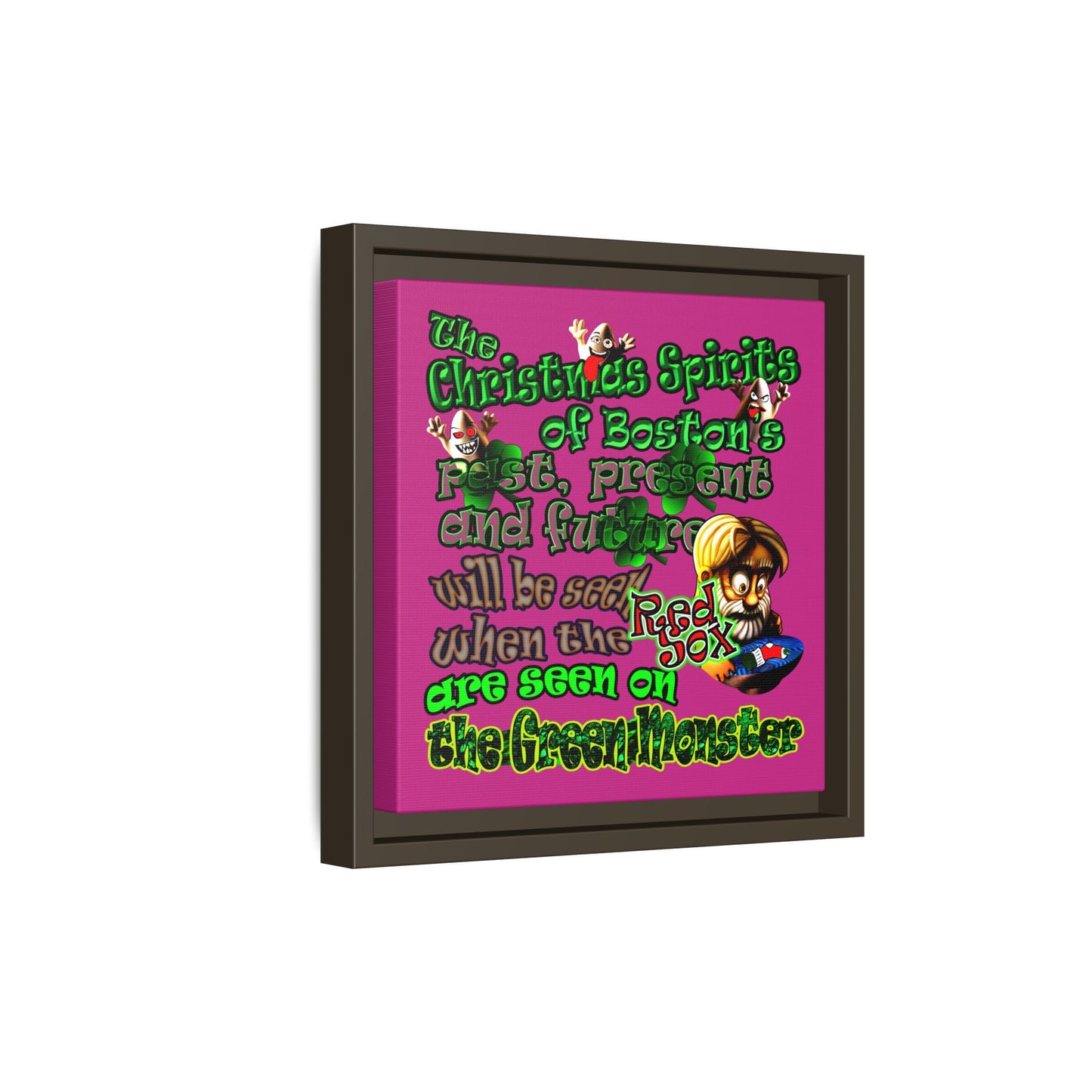christmas spirits of boston - framed canvas art (pink)