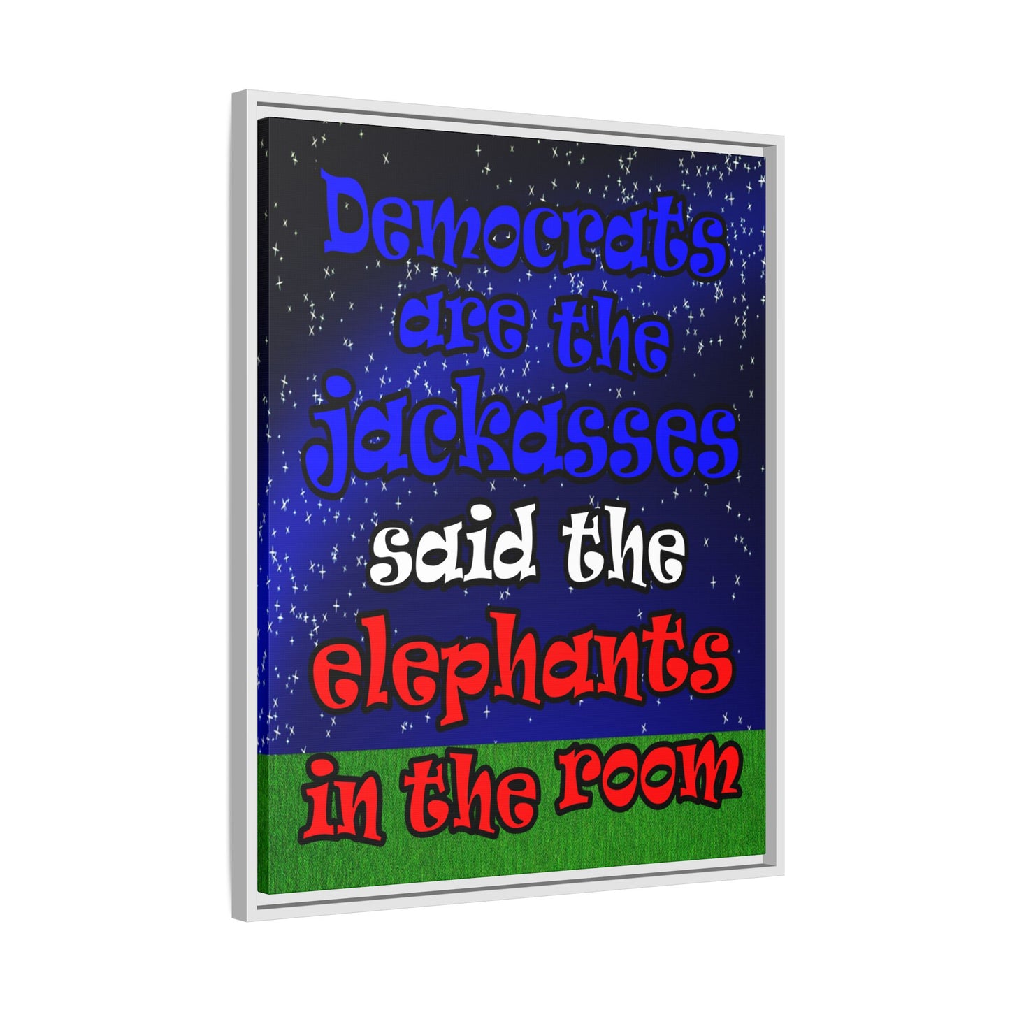 donkeys and elephants - framed canvas art ('snoops' background)