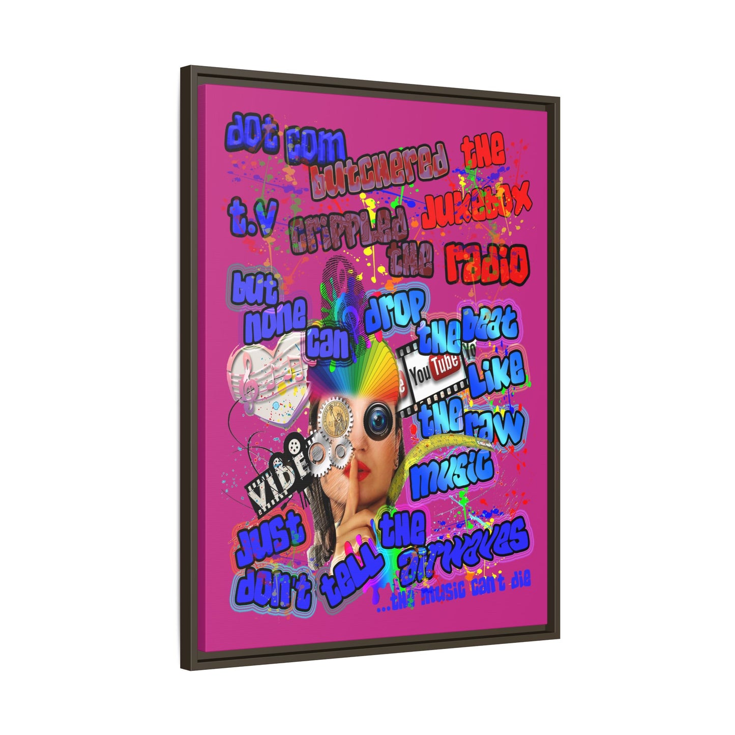 drop the beat - framed canvas art (pink)