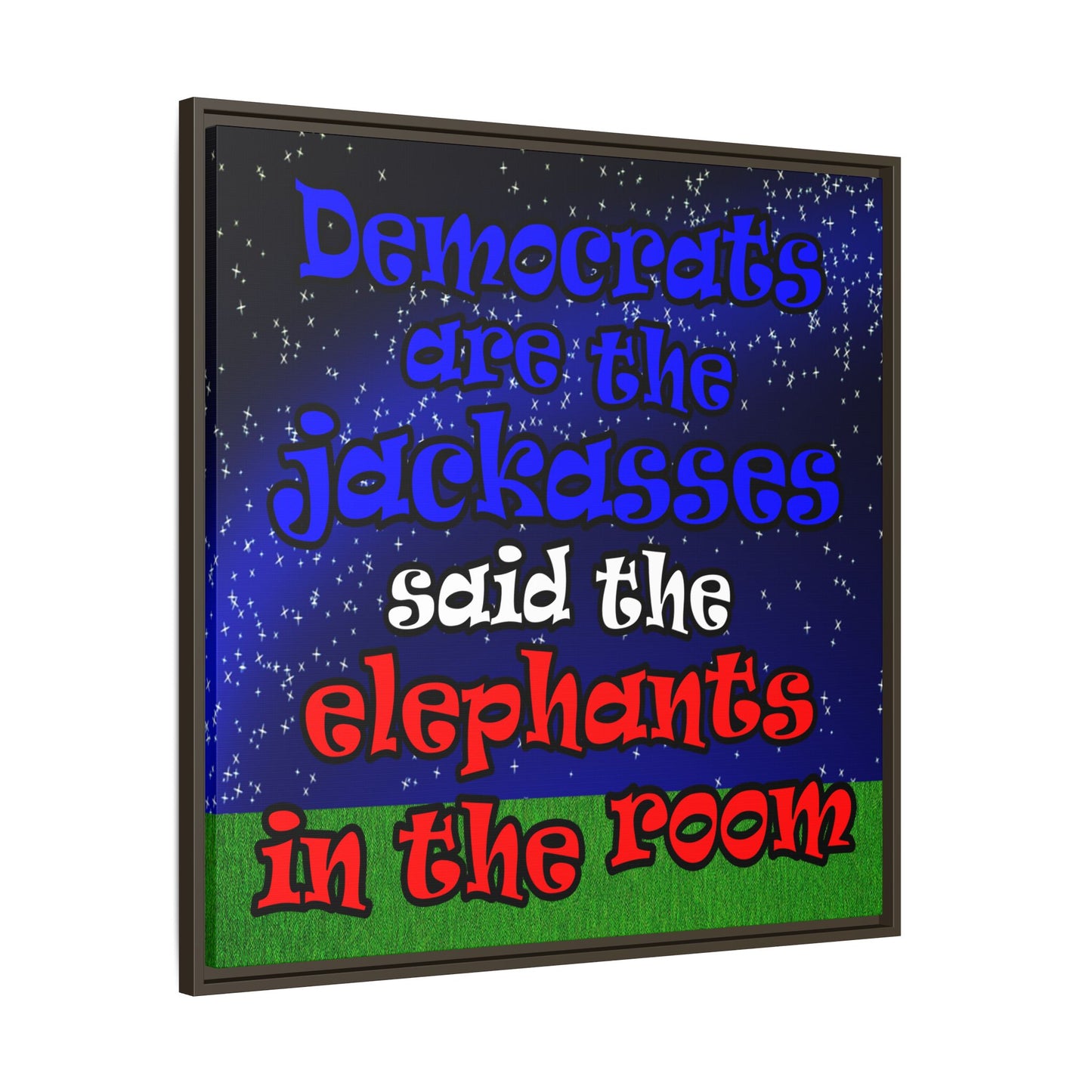 donkeys and elephants - framed canvas art ('snoops' background)