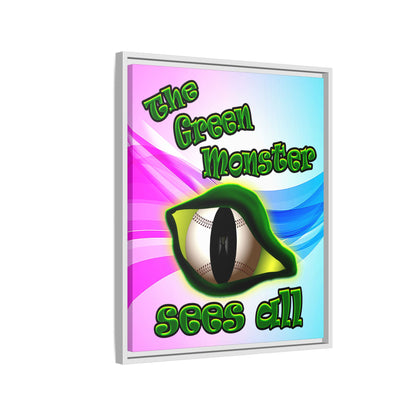 green monster - framed canvas art (light blue-pink wave)