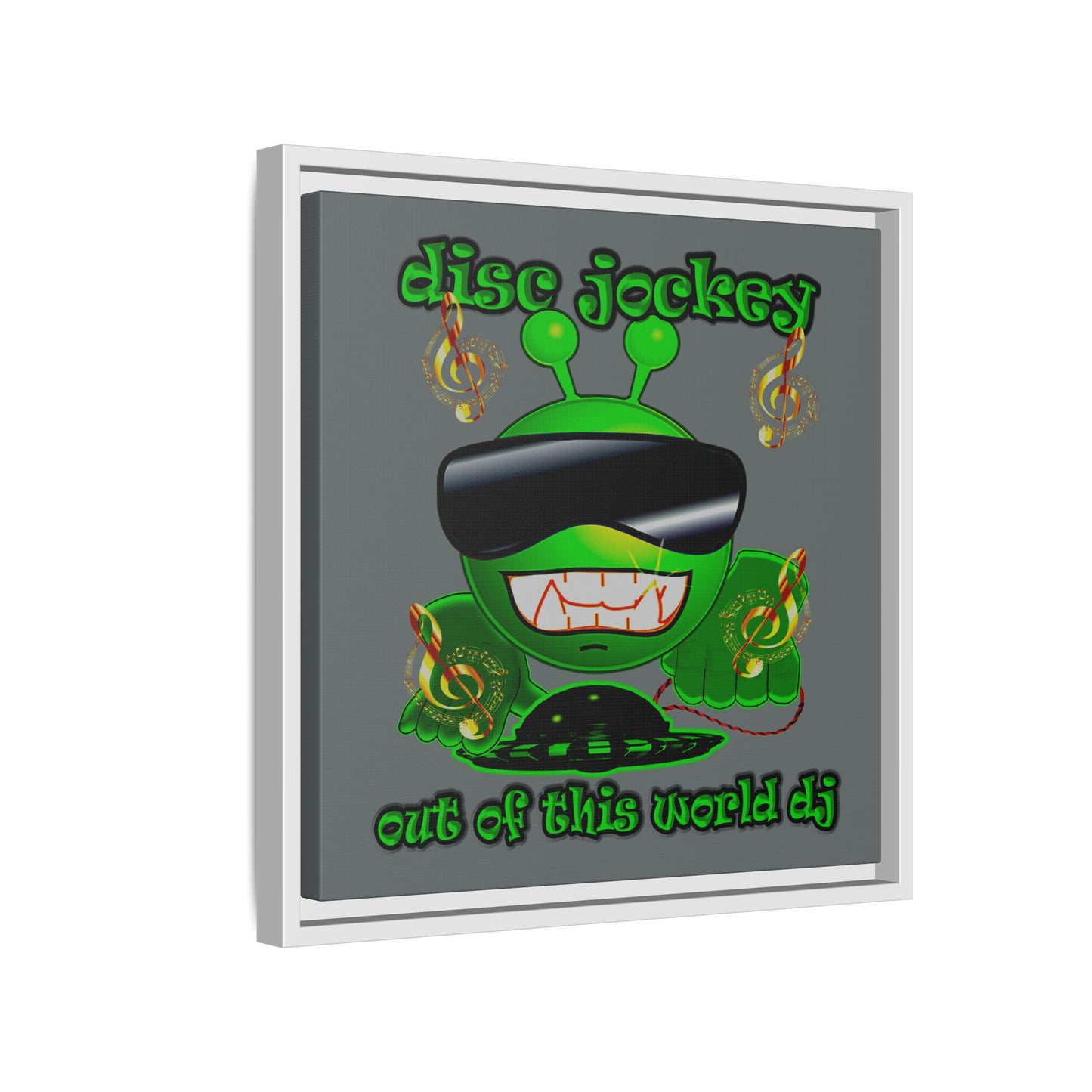 disc jockey - framed canvas art (dark grey)
