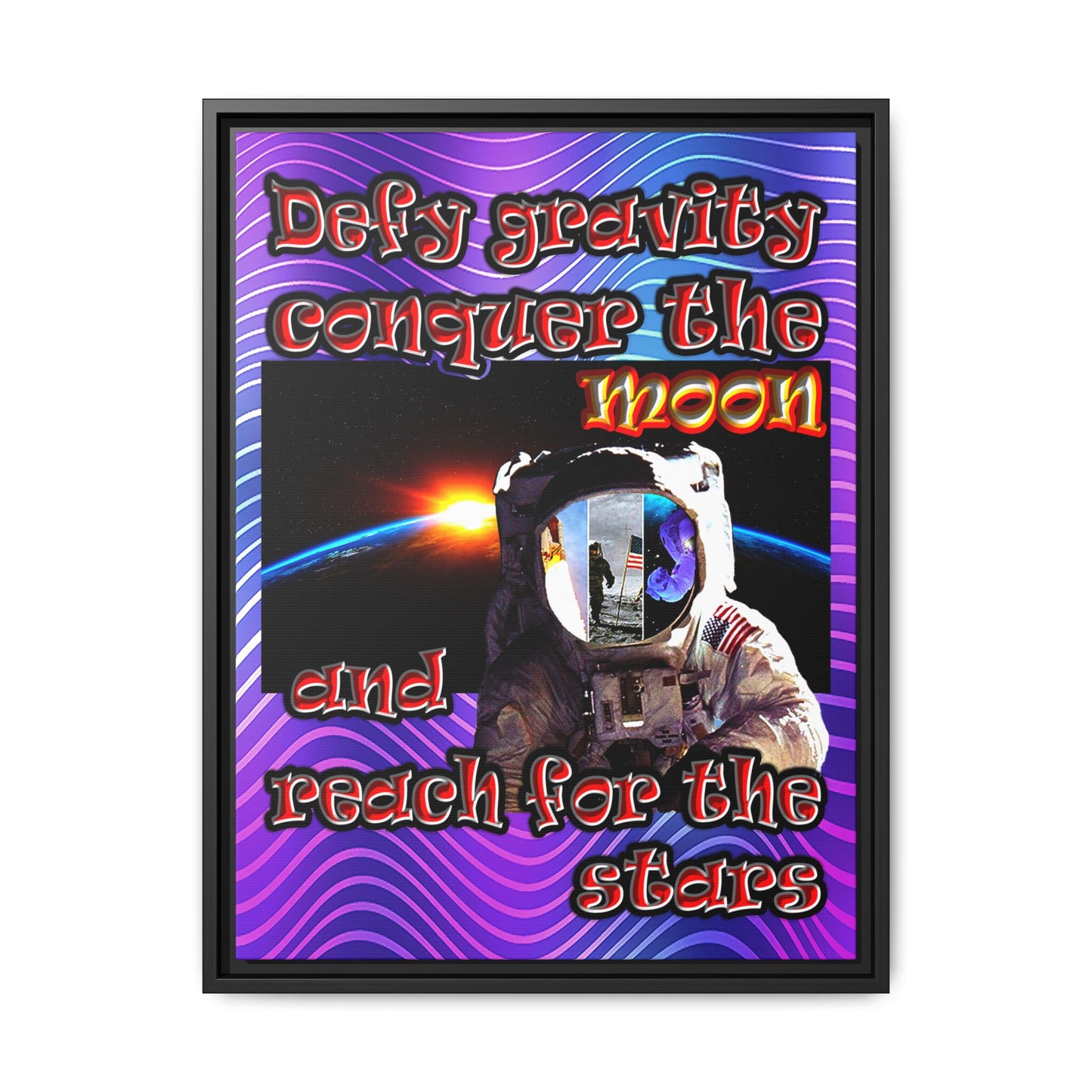 defy conquer reach - framed canvas art (purple wave)