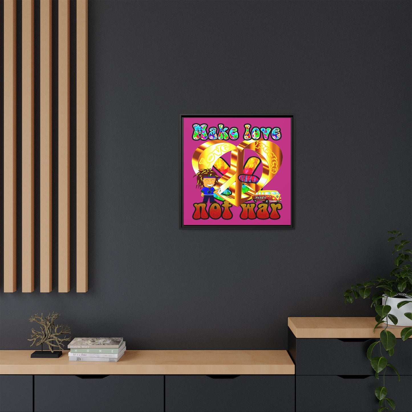 love peace - framed canvas art (pink)