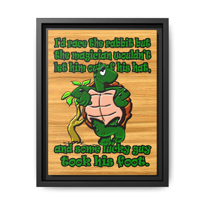 turtle race - framed canvas art (butterscotch wood finish)