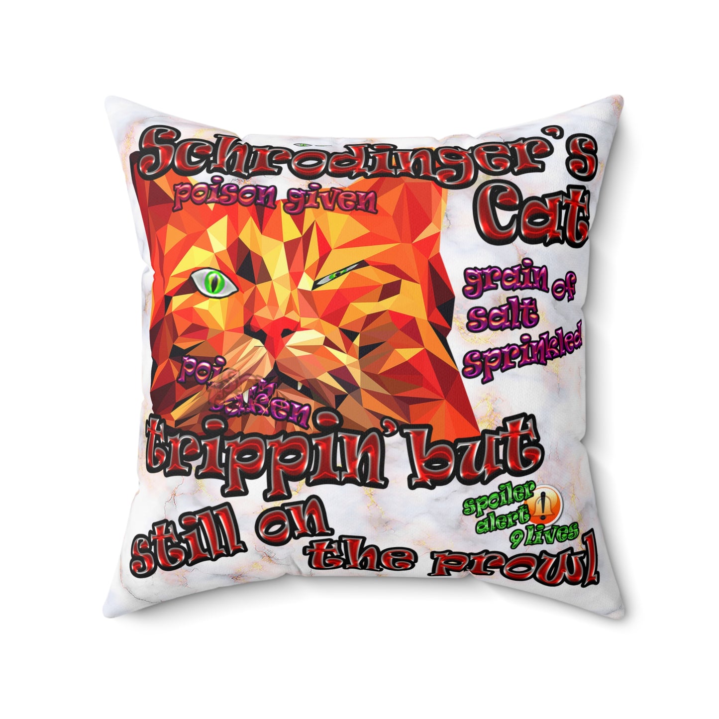 schrodinger's cat - Spun Polyester Square Pillow - (white marble)