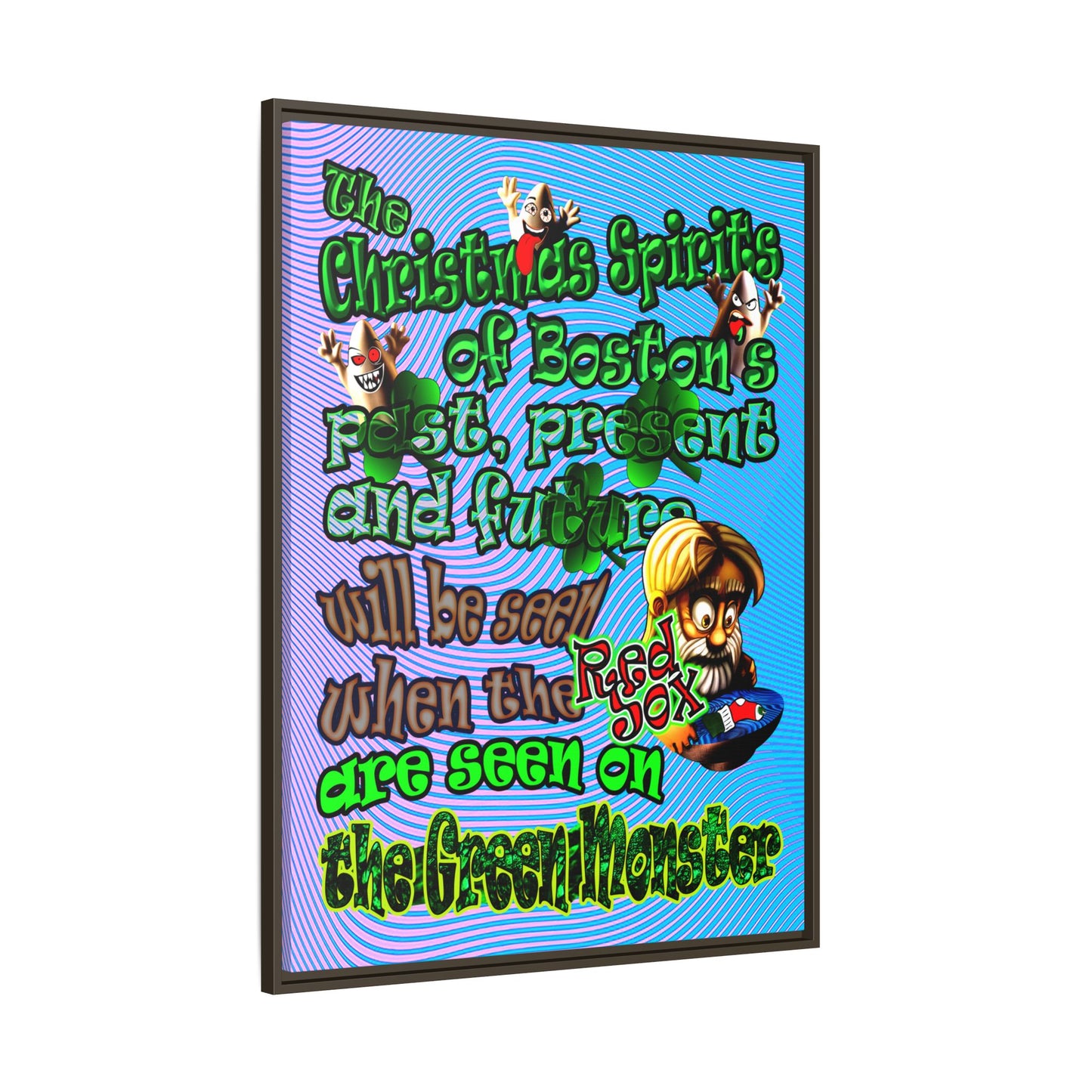 christmas spirits of boston - framed canvas art (light blue-purple wave)