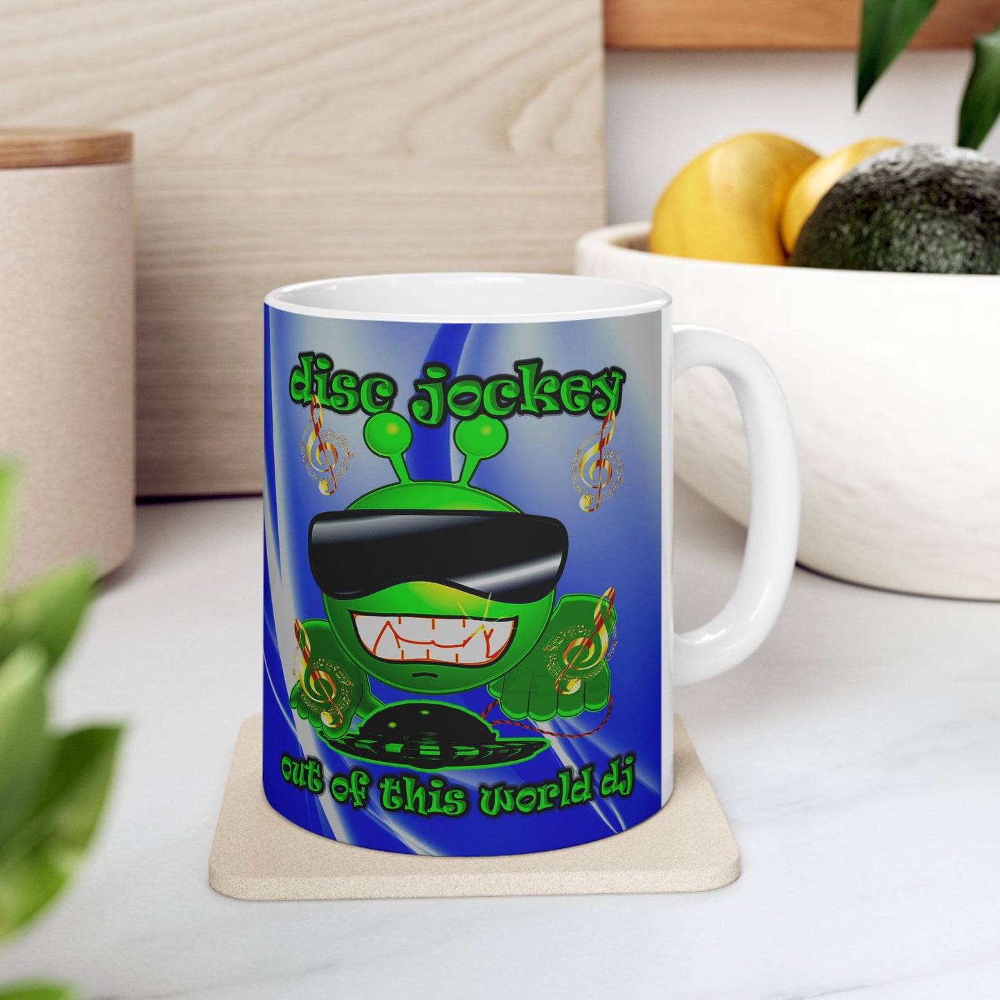 disc jockey - White Mug (blue-white wave)