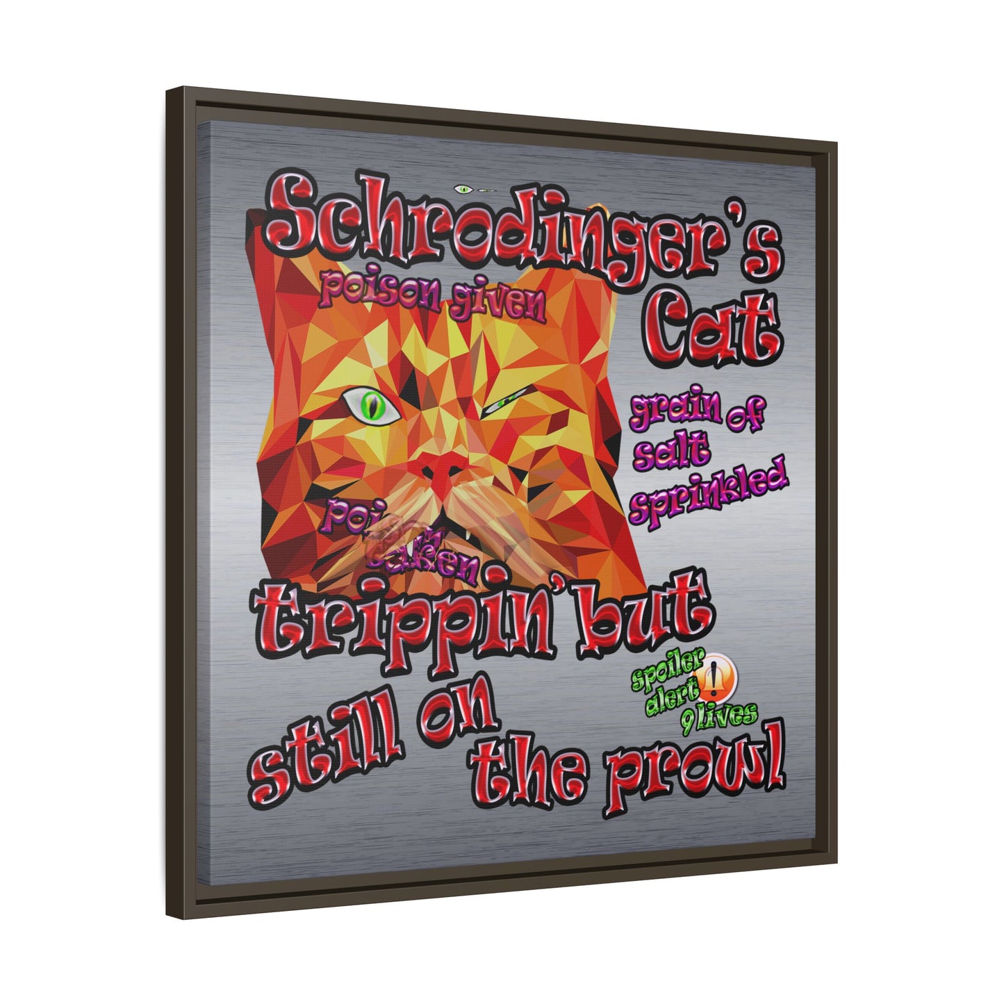 schrodinger's cat - framed canvas art (brushed nickel)