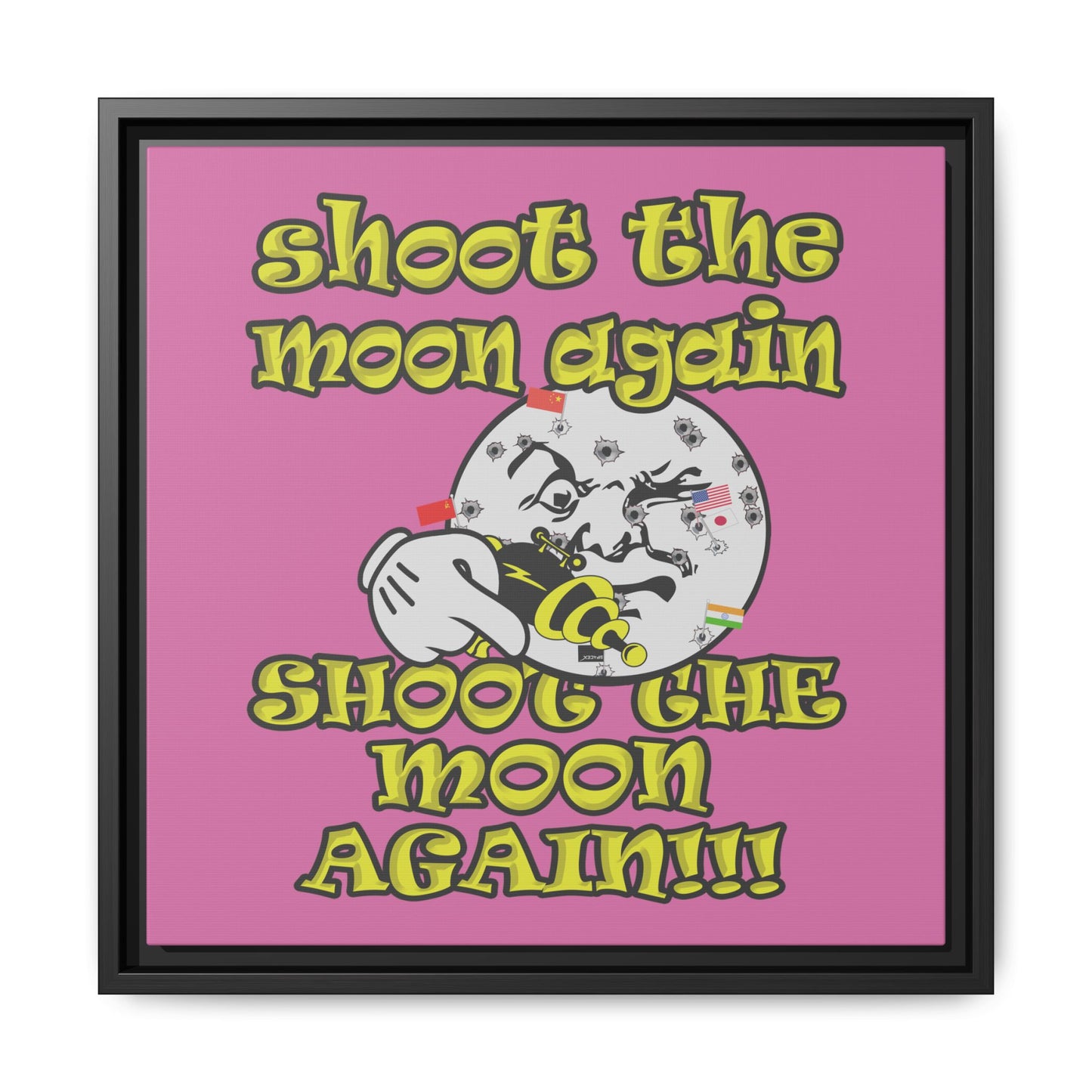 shoot the moon again - framed canvas art (light pink)