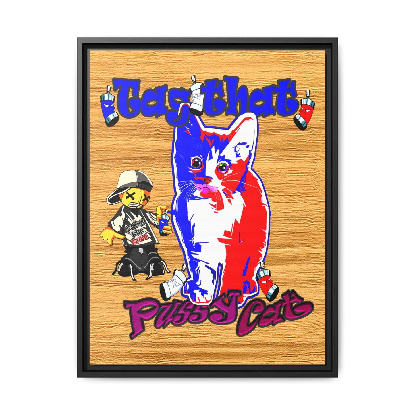 tag that - framed canvas art (butterscotch wood finish)
