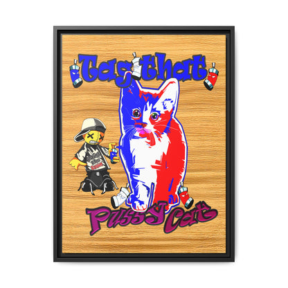 tag that - framed canvas art (butterscotch wood finish)