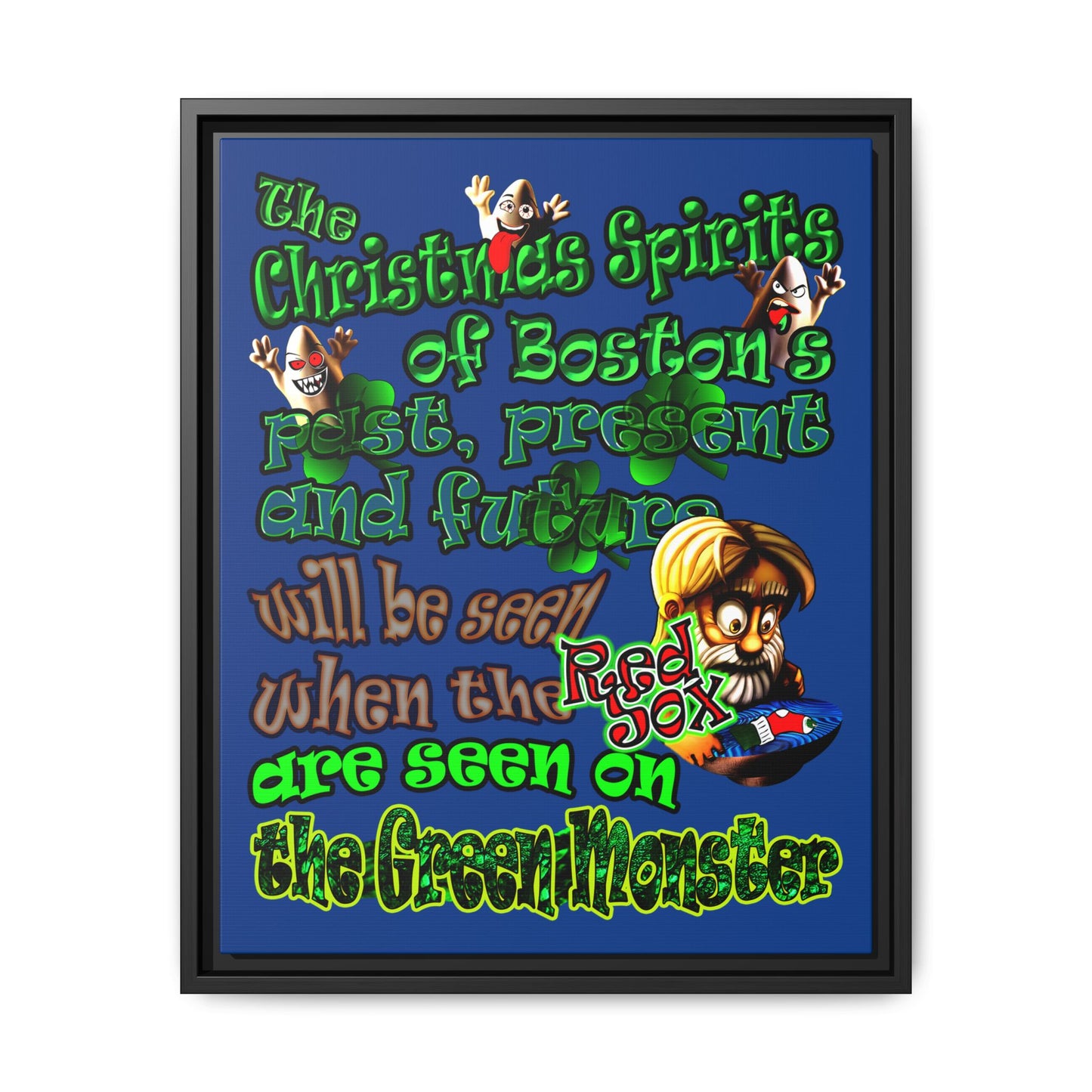christmas spirits of boston - framed canvas art (dark blue)