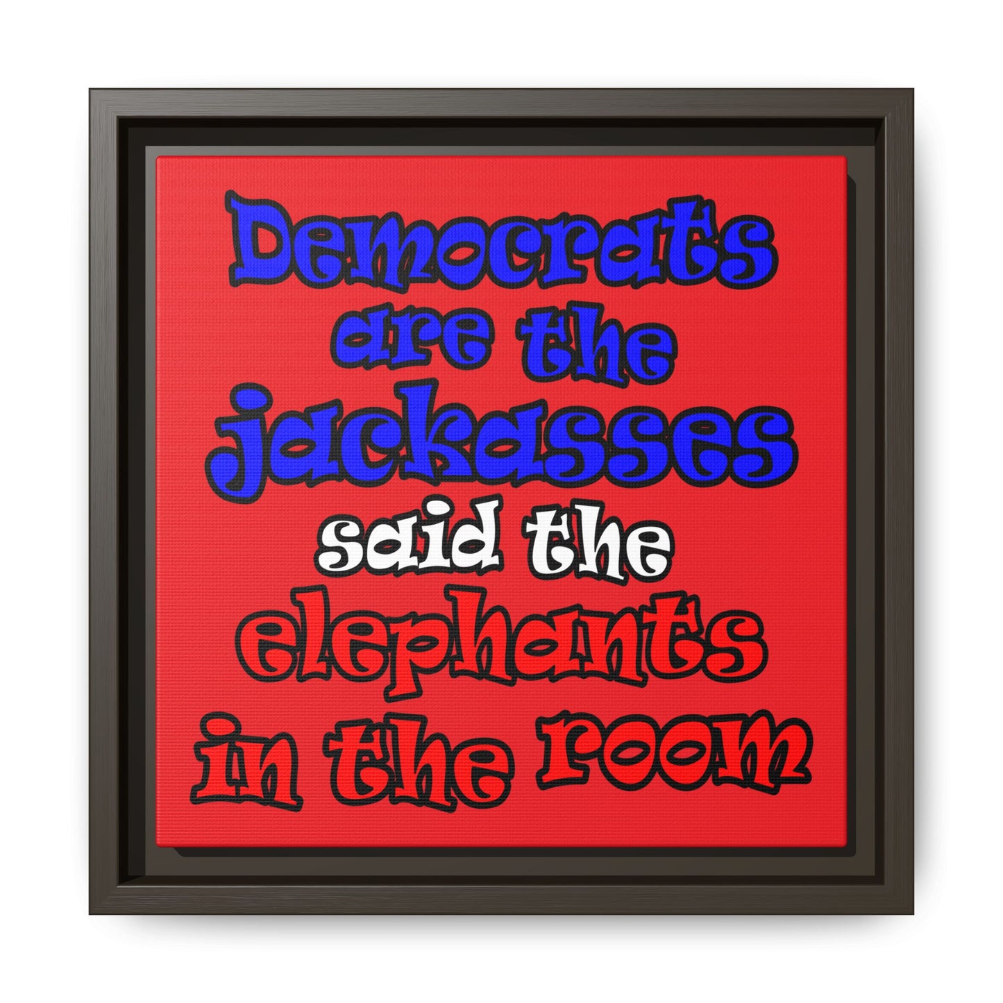 donkeys and elephants - framed canvas art (red)
