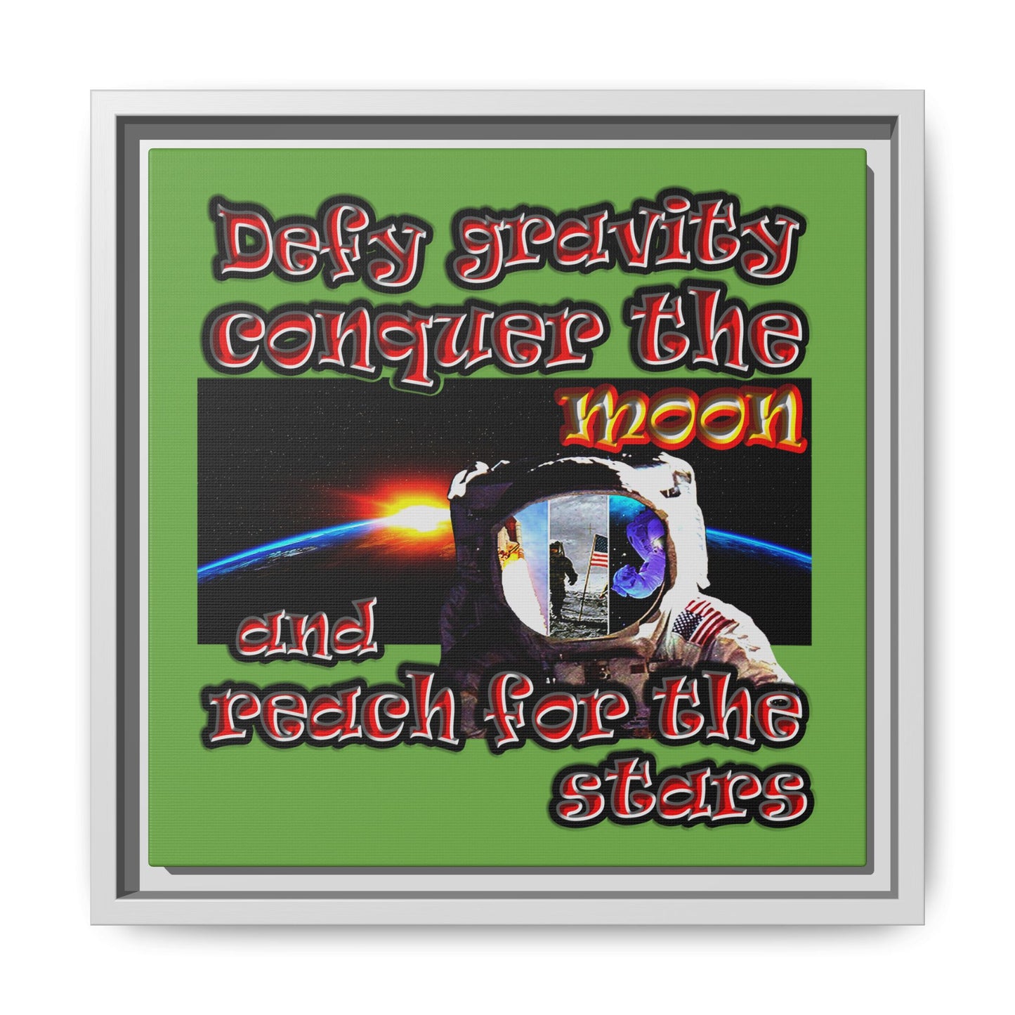 defy conquer reach - framed canvas art (green)