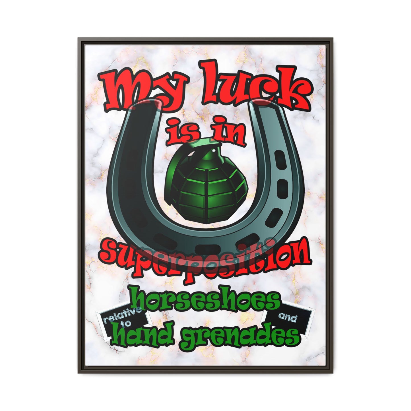 my luck - framed canvas art (white marble)