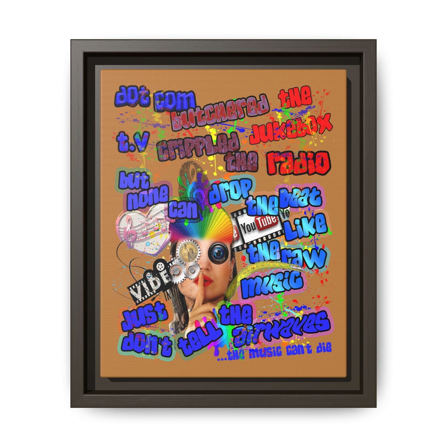 drop the beat - framed canvas art (light brown)
