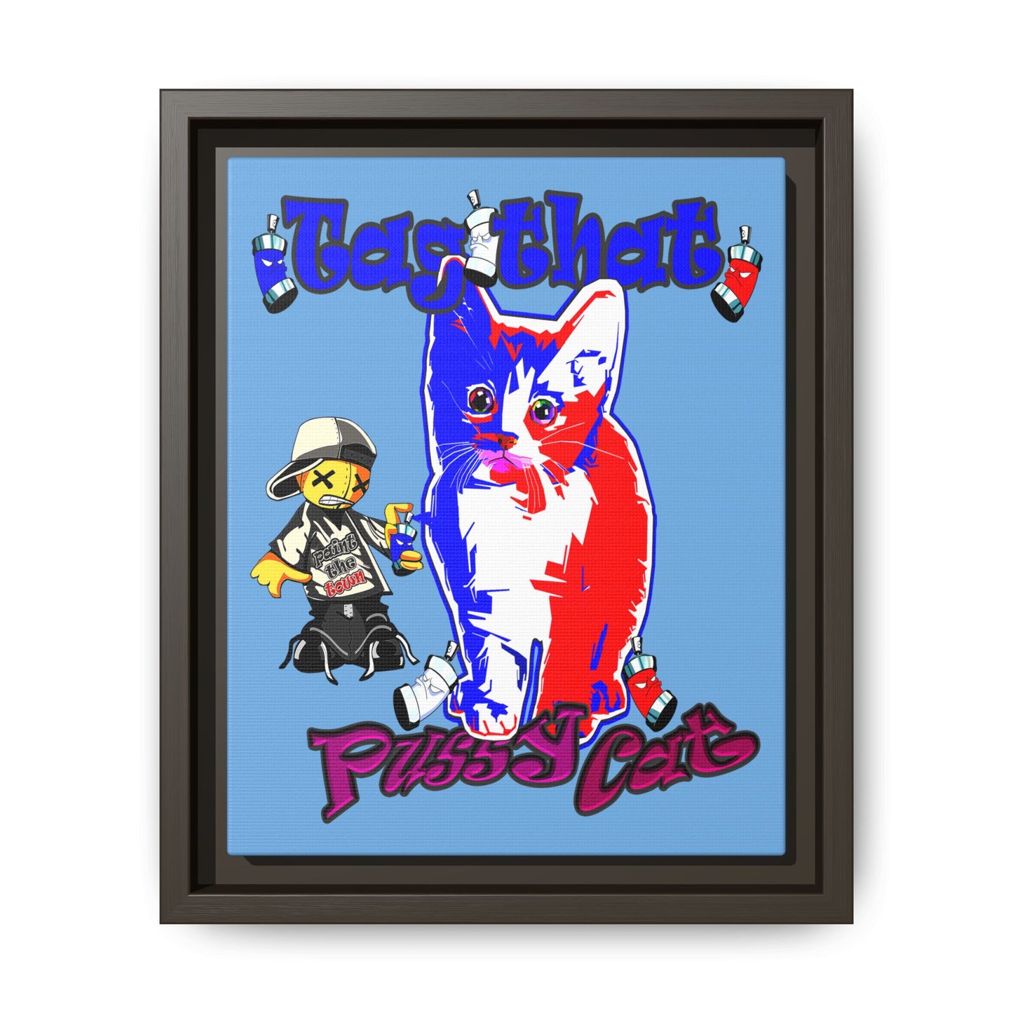 tag that - framed canvas art (light blue)