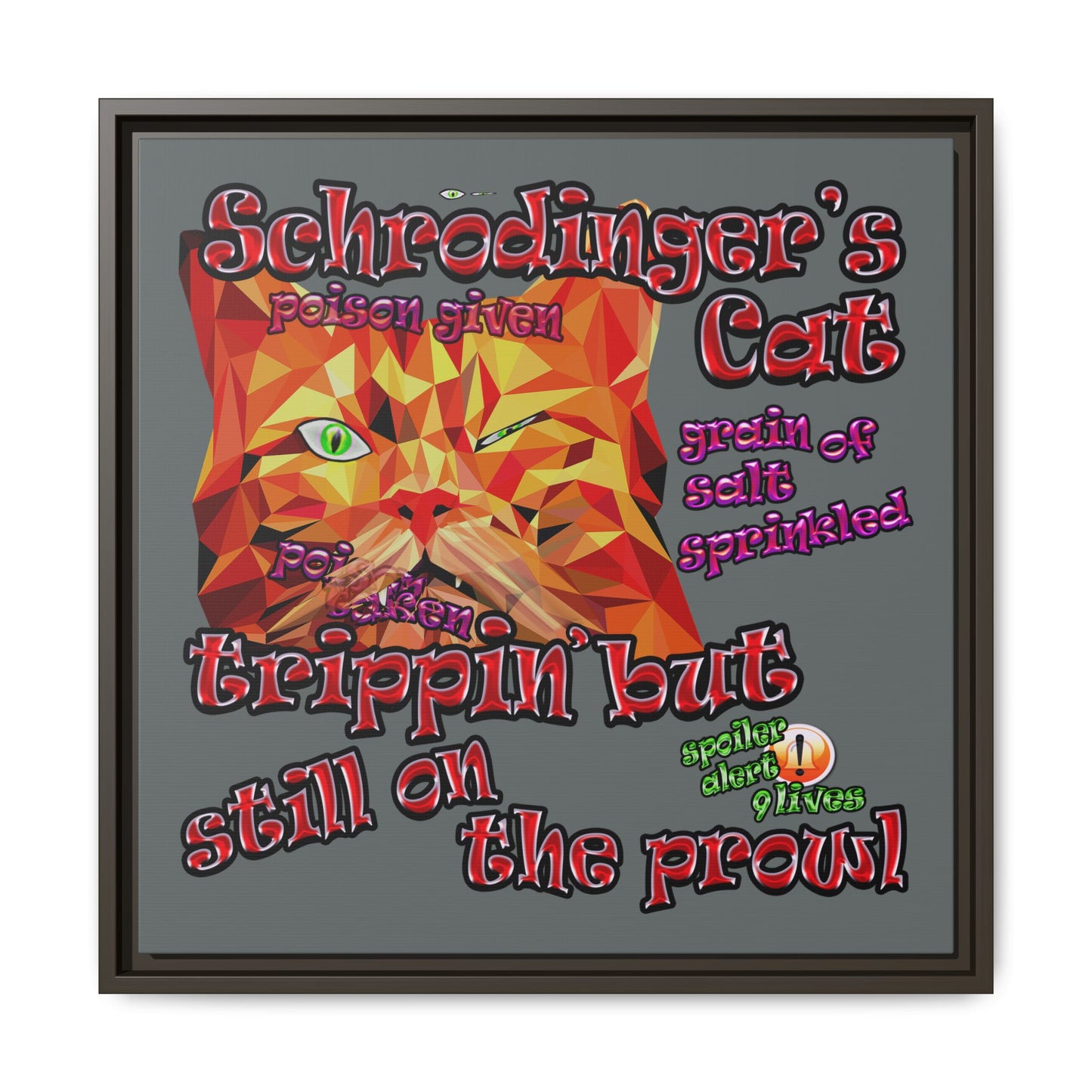 schrodinger's cat - framed canvas art (dark grey)