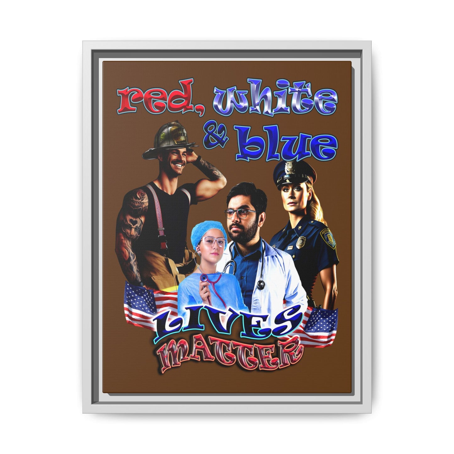 rw&b lives matter - framed canvas art (brown)
