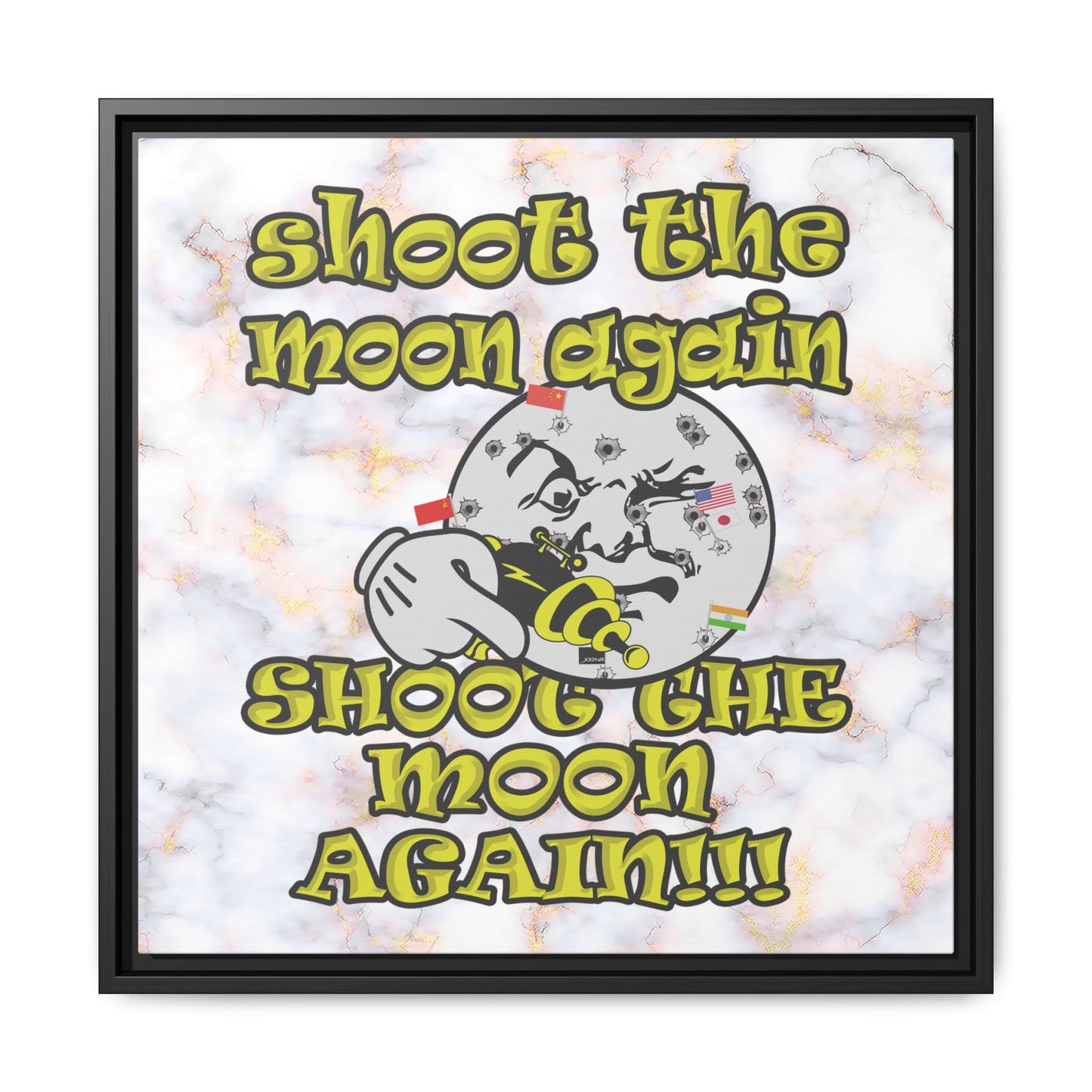 shoot the moon again - framed canvas art (white marble)