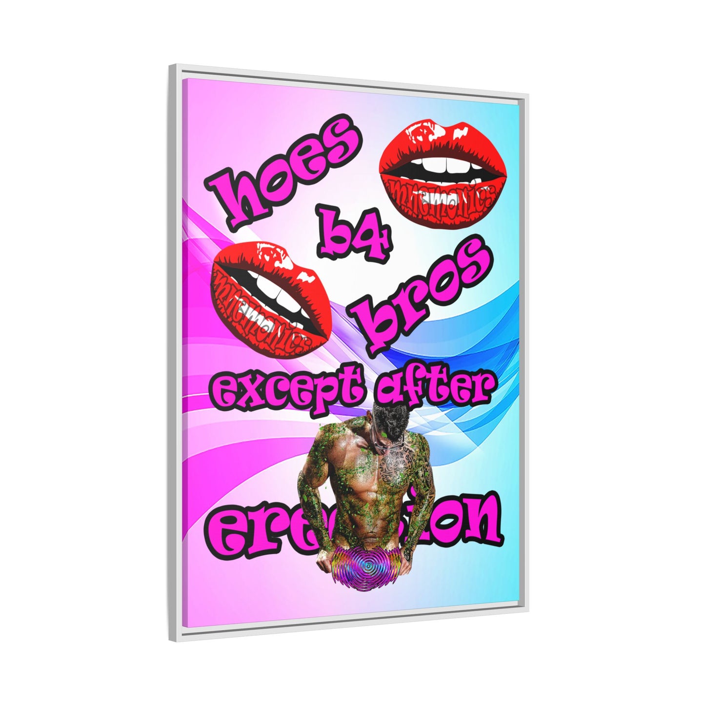 hoes b4 bros - framed canvas art (light blue-pink wave)