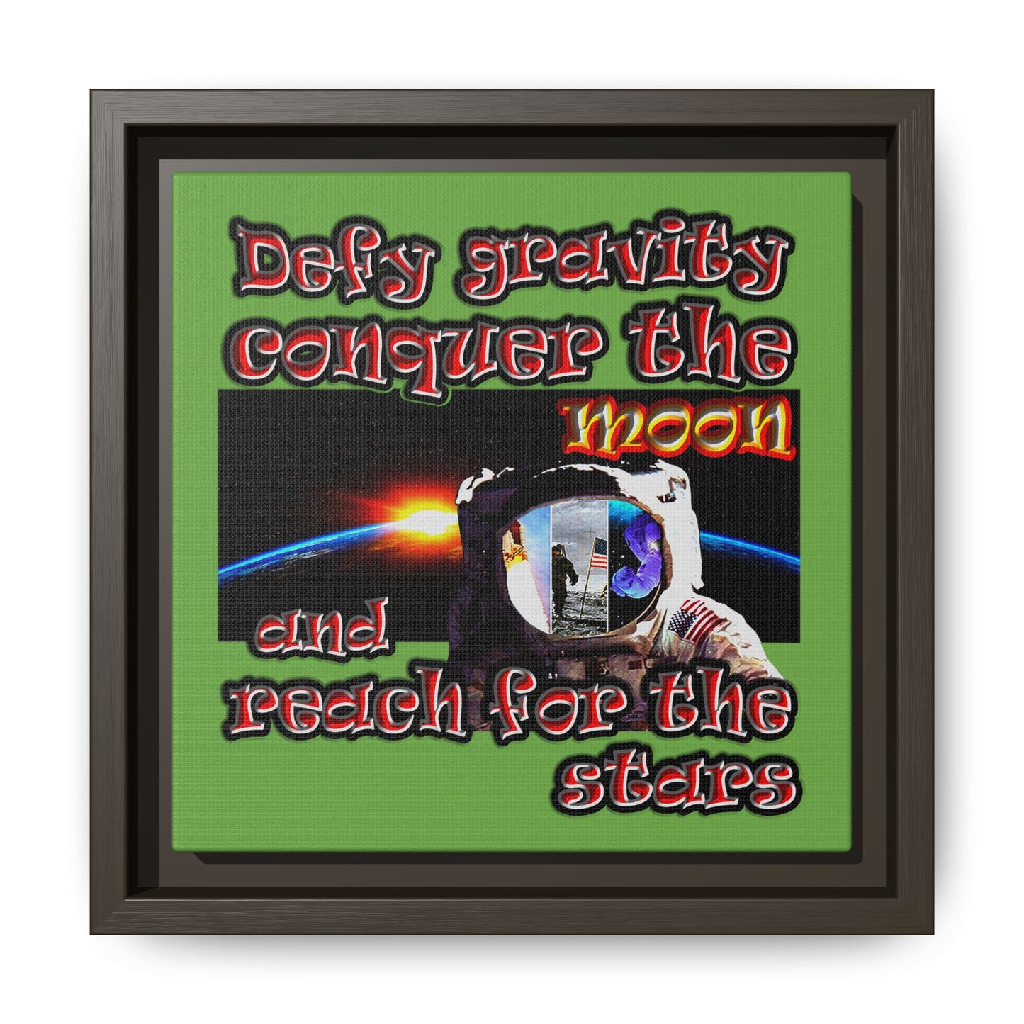 defy conquer reach - framed canvas art (green)