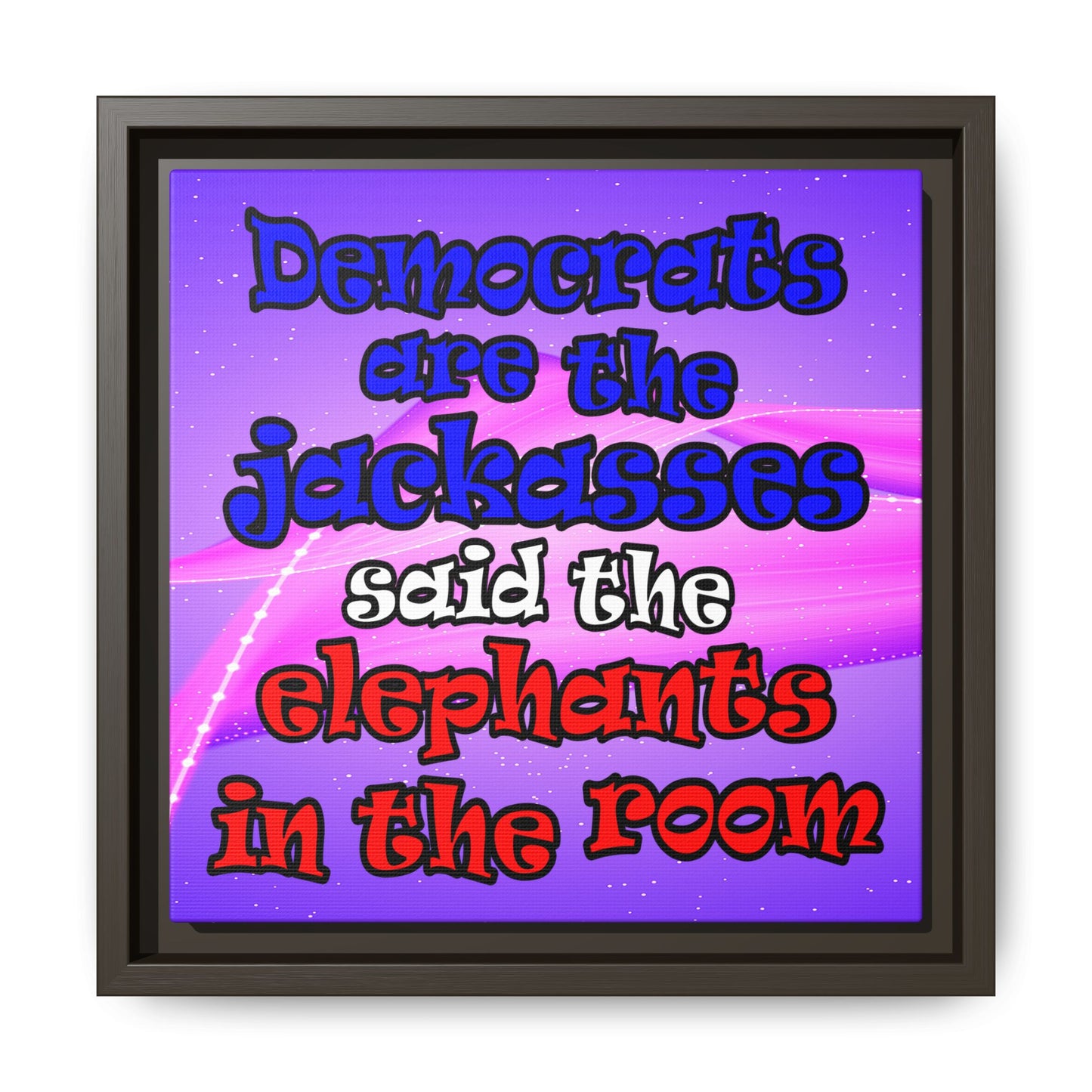 donkeys and elephants - framed canvas art (purple-pink wave)