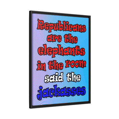 donkeys and elephants - framed canvas art (light blue-purple wave)