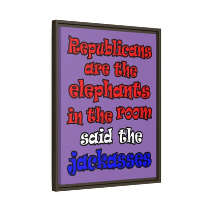 donkeys and elephants - framed canvas art (light purple)