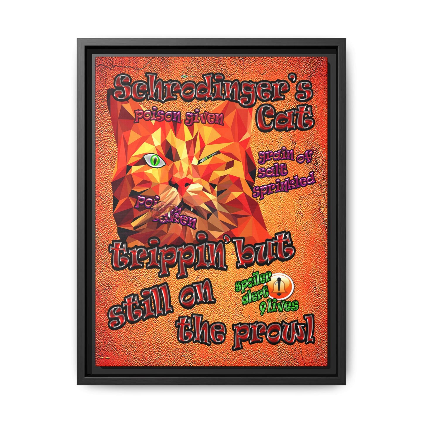 schrodinger's cat - framed canvas art (burnt orange)