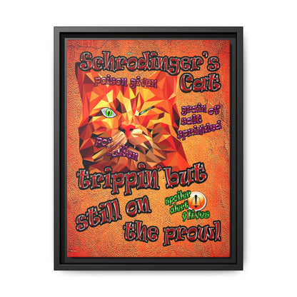 schrodinger's cat - framed canvas art (burnt orange)