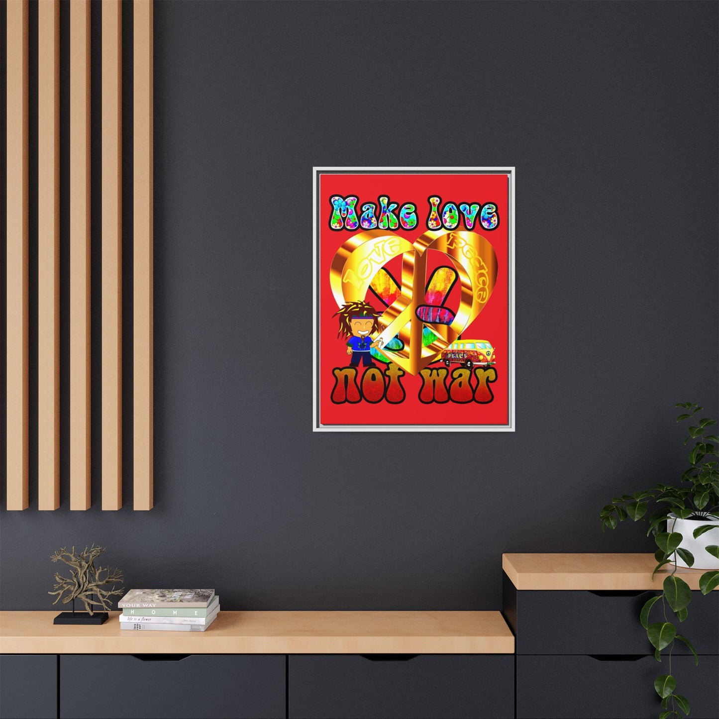 love peace - framed canvas art (red)