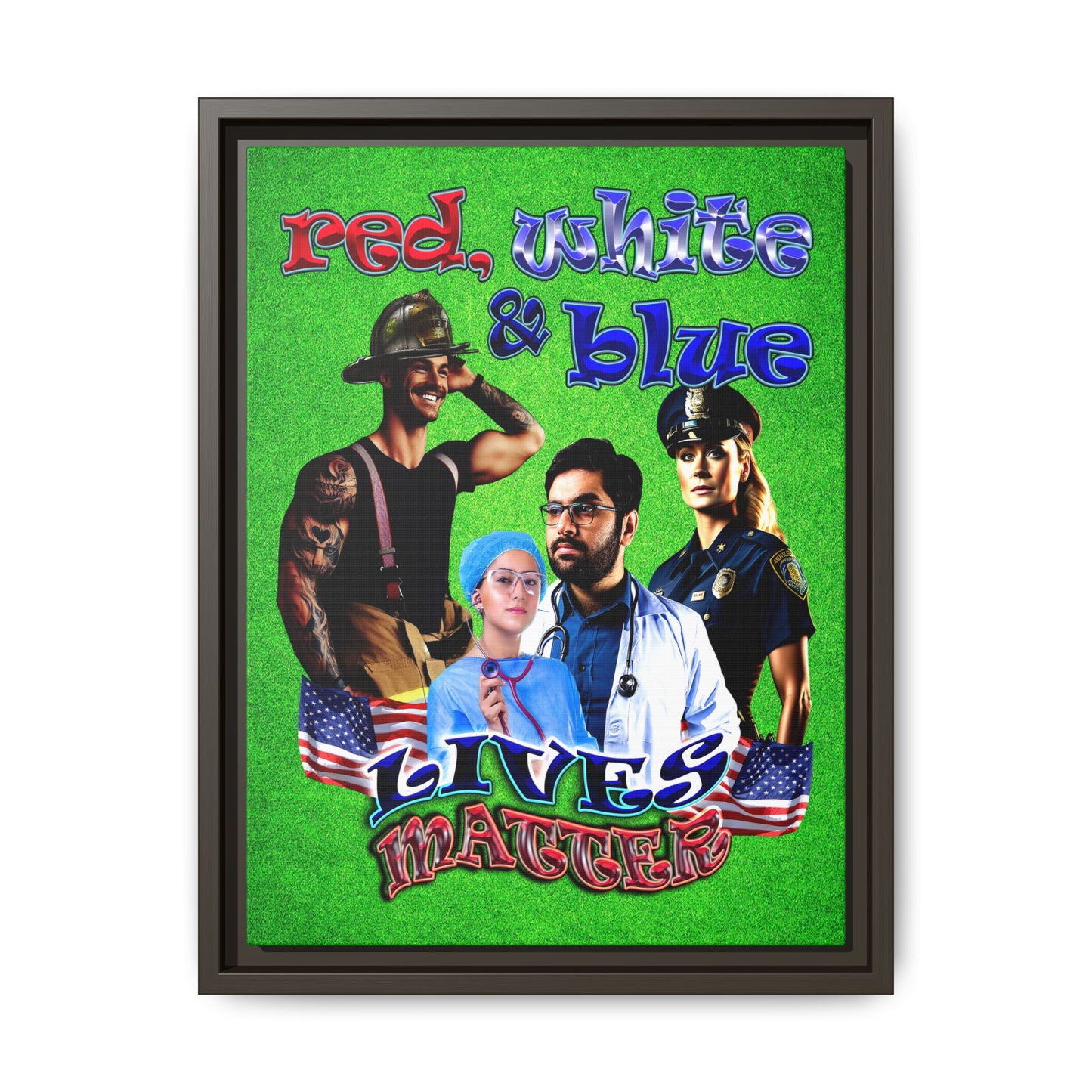 rw&b lives matter - framed canvas art (green turf)