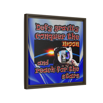 defy conquer reach - framed canvas art (blue-white wave)