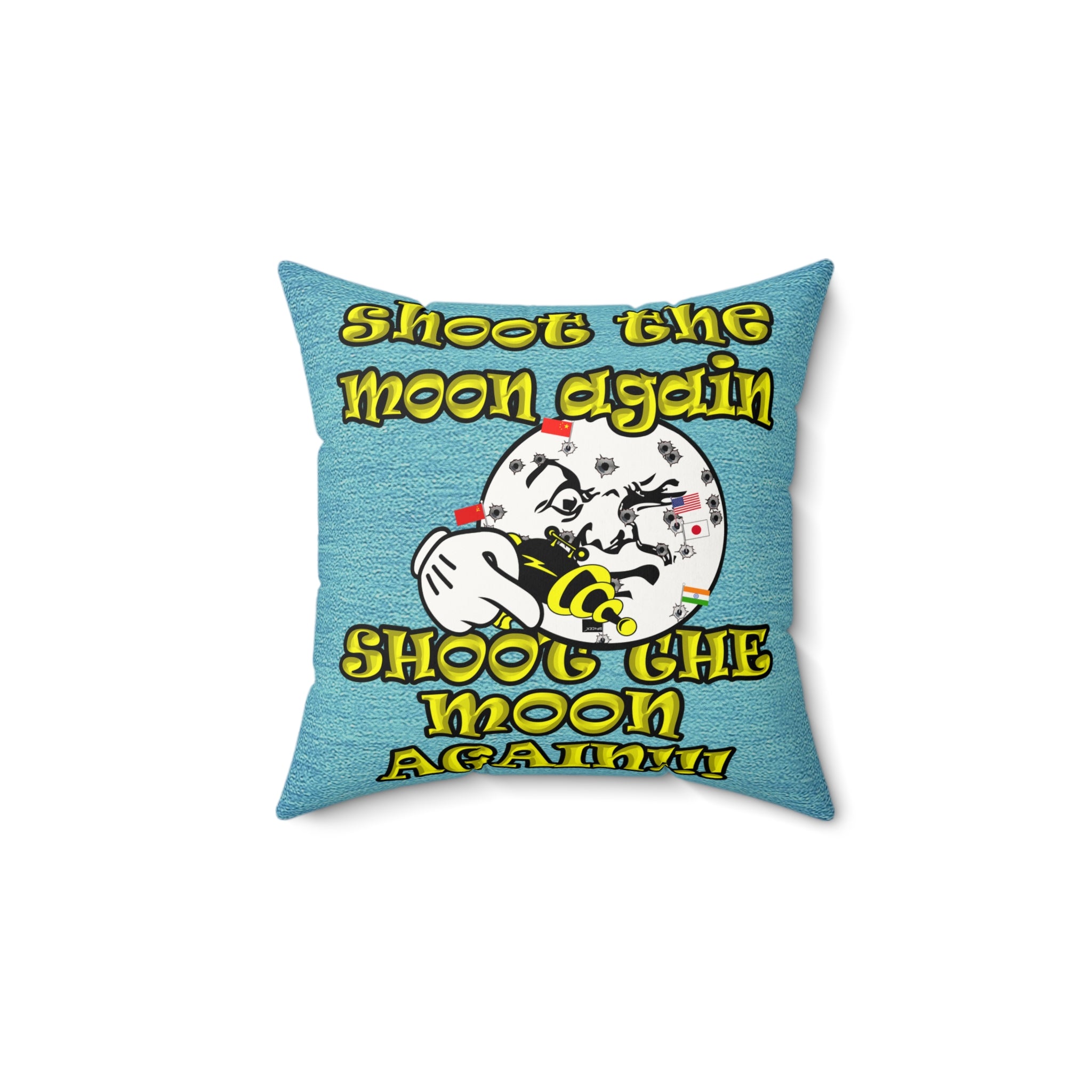 shoot the moon again - Faux Suede Square Pillow - (faded blue)