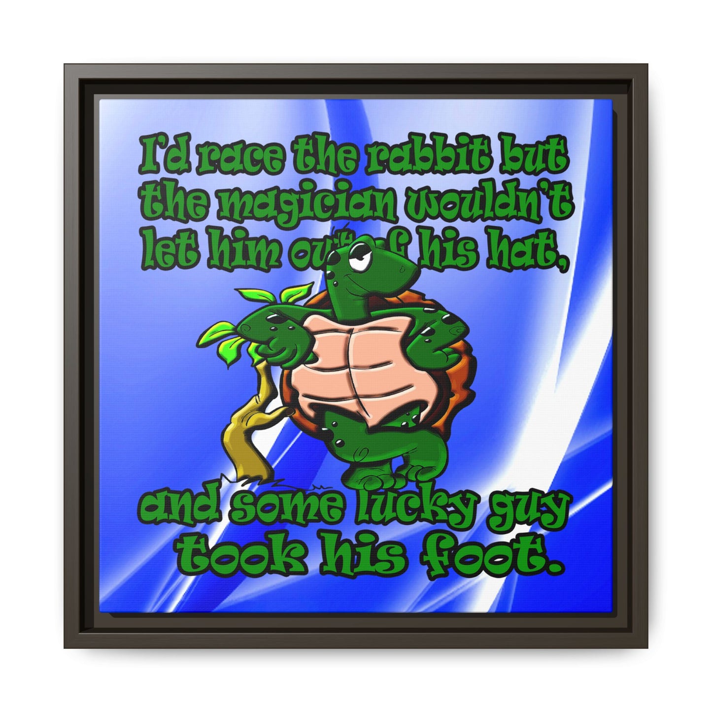 turtle race - framed canvas art (blue-white wave)