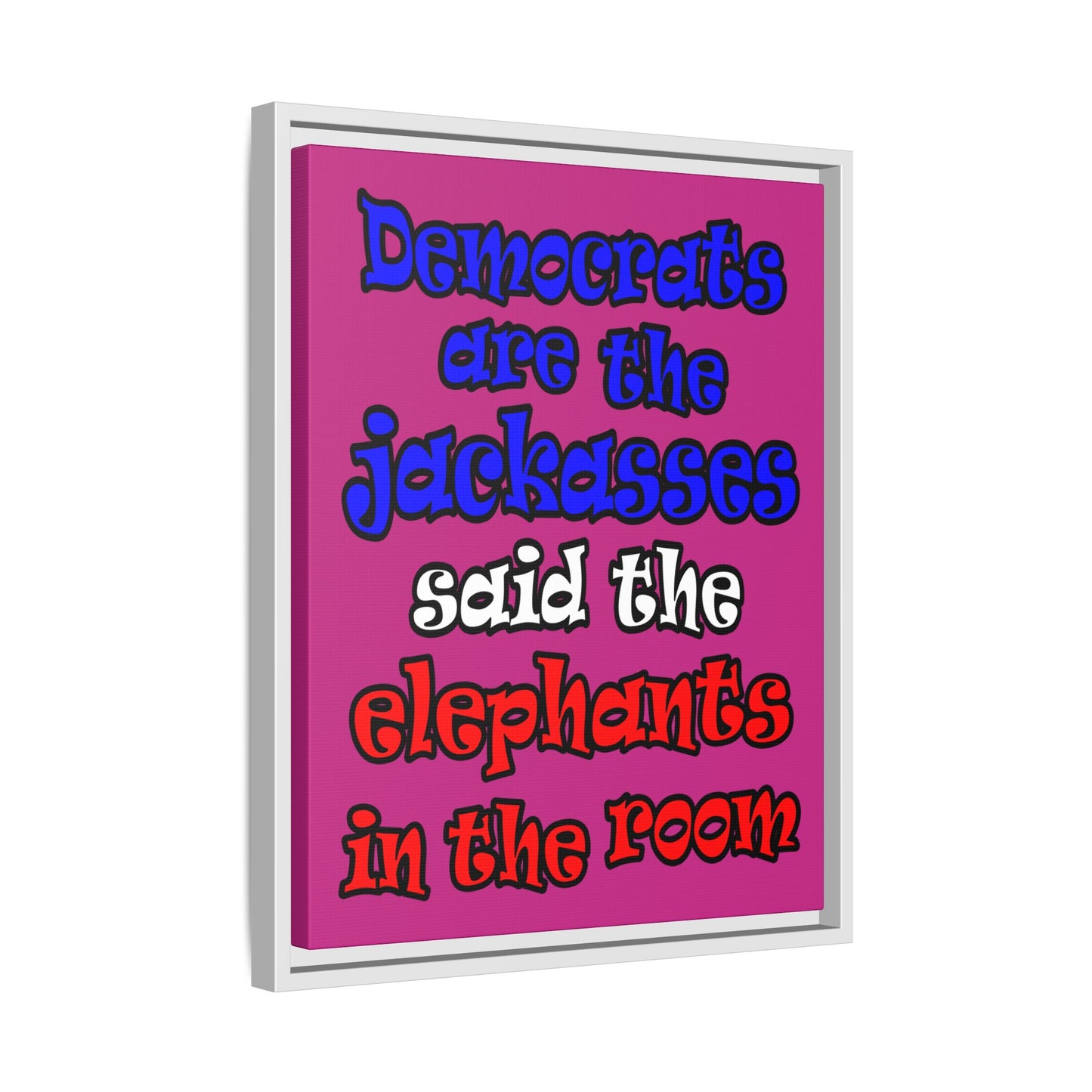 donkeys and elephants - framed canvas art (pink)