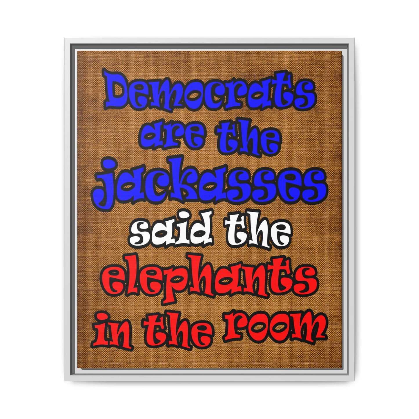 donkeys and elephants - framed canvas art (brown papyrus)